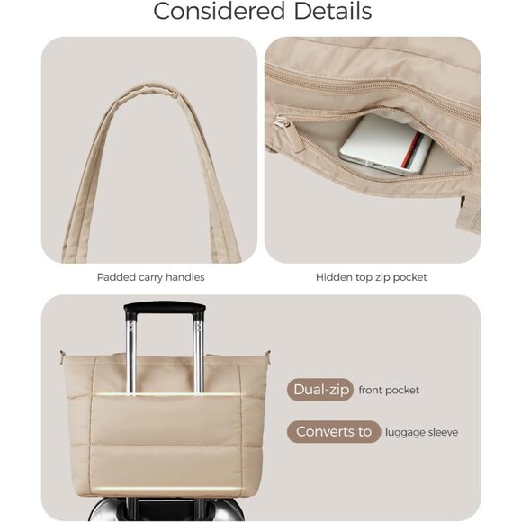 Chic Lightweight Puffer Tote Bag with Zipper - Ultimate 3-in-1 Travel Companion - Picture 6 of 7